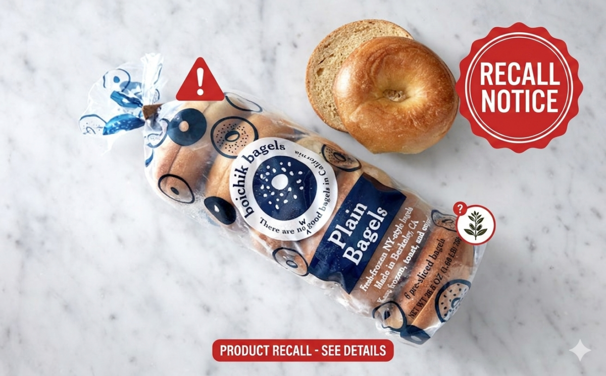 Boichik Bagels Pumpernickel Mix Bagels 6 pre-sliced bagels NET WT 26.5 OZ recall