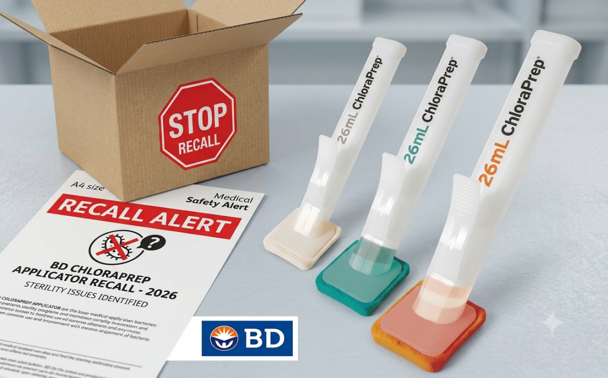 BD ChloraPrep Clear (2% w/v chlorhexidine gluconate (CHG) and 70% v/v isopropyl alcohol), 60 x 1 mL applicators/carton recall