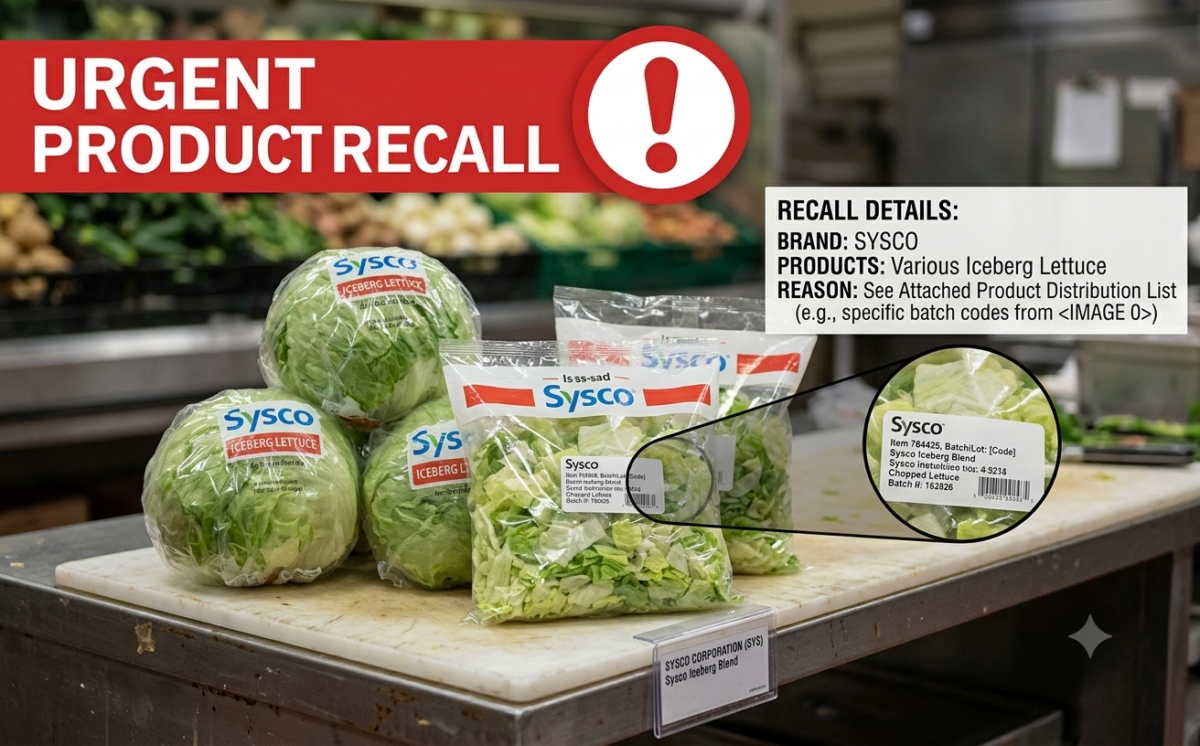 SYSCO LETTUCE CHOP 4/5# and SYSCO LETTUCE SHRED 1/8-INCH 4/5# (Iceberg only) recall
