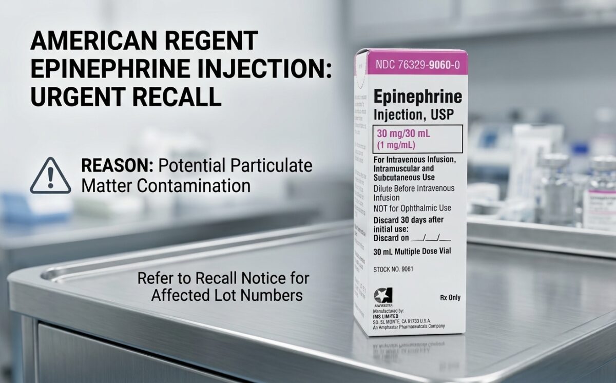 Epinephrine Injection, USP 30 mg/30 mL (1 mg/mL) multi dose vial recall