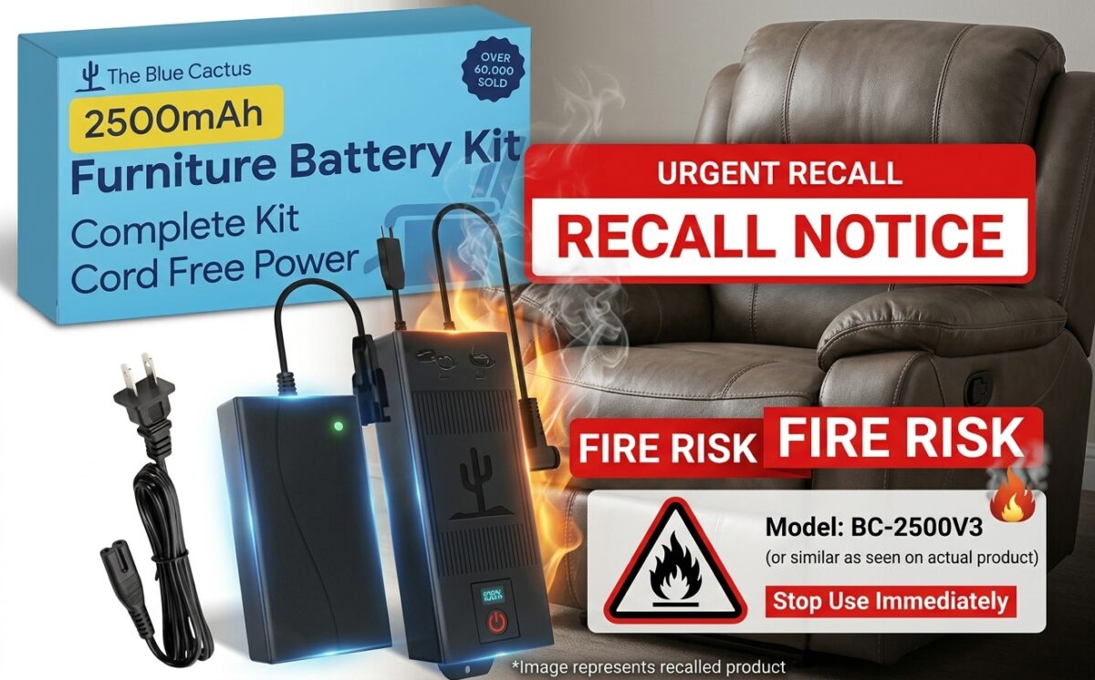 The Blue Cactus Company 2500 mAh Battery Packs for Reclining Chairs recall